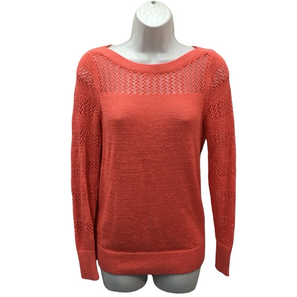 LOFT Coral Knit Boatneck Open Weave Sweater Top - Women’s XS - Picture 7 of 12